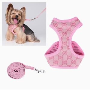 2pcs Pink Monogram dog harness leash Set